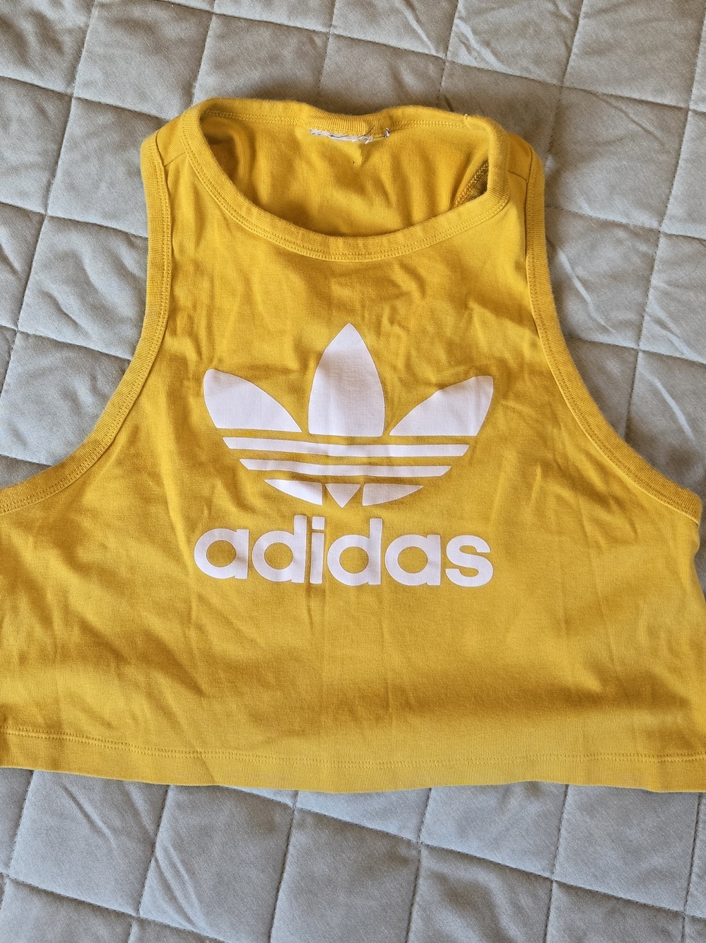 Adidas Yellow Cropped Tank with Trefoil Logo
